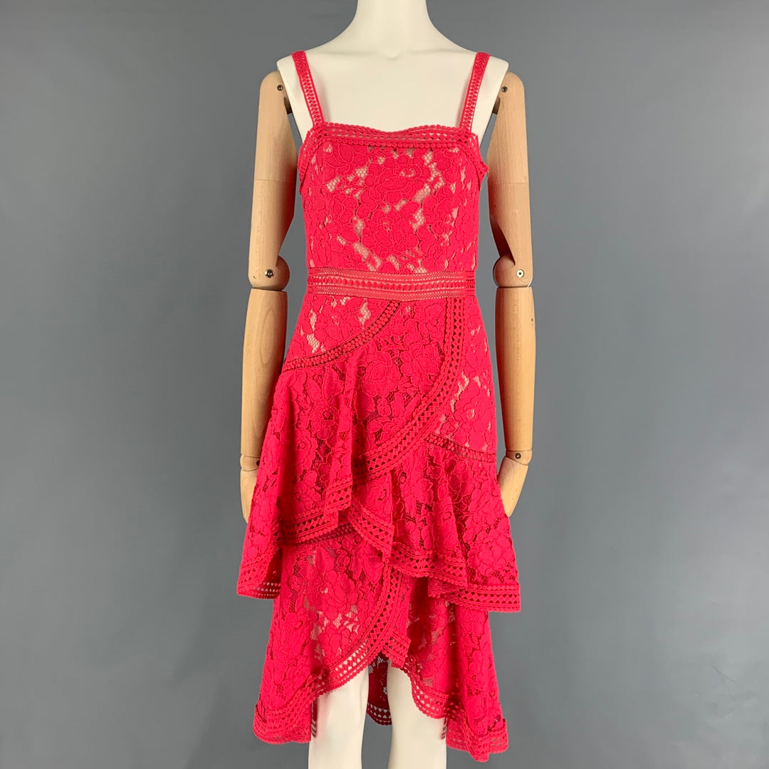 ALICE + OLIVIA Size 0 Raspberry Cotton Nylon Lace A-Line Dress  Sui  Generis Designer Consignment