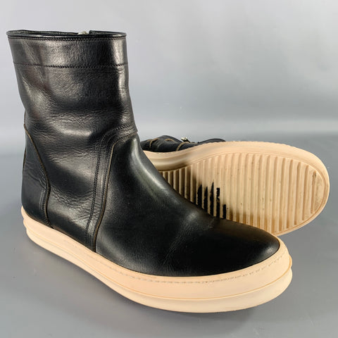 RICK OWENS Size 9 Black White Leather High Top Sneakers