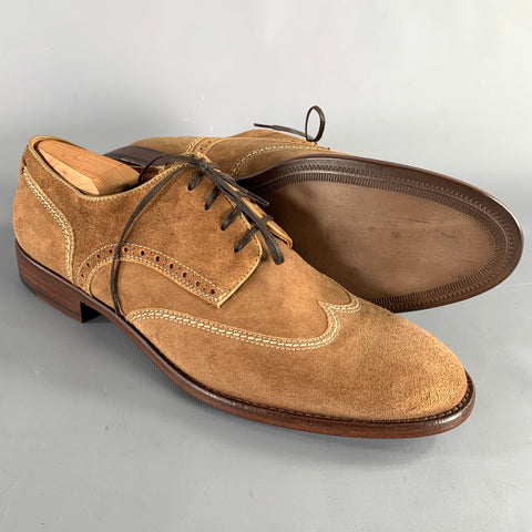 JOHNSTON & MURPHY Size 10 Brown Contrast Stitch Suede Wingtip Lace-Up Shoes
