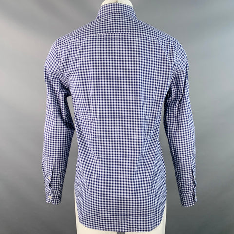 CULTURATA Size M White Navy Blue Gingham Cotton Tailored Fit Long Sleeve Shirt