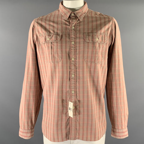 RRL by RALPH LAUREN Size XL Pink Grey Plaid Cotton Long Sleeve Shirt
