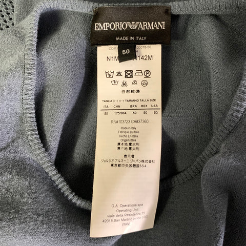 EMPORIO ARMANI Size M Blue Slate Perforated Polyester Viscose Ribbed Pullover