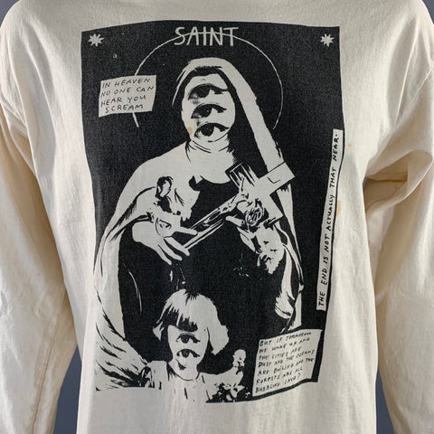 SAINT MXXXXXX Size L Cream Black Graphic Cotton Crew Neck Pullover