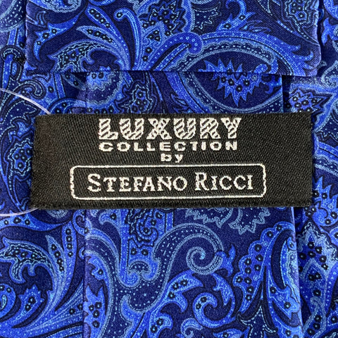 STEFANO RICCI Navy Blue Paisley Silk Tie