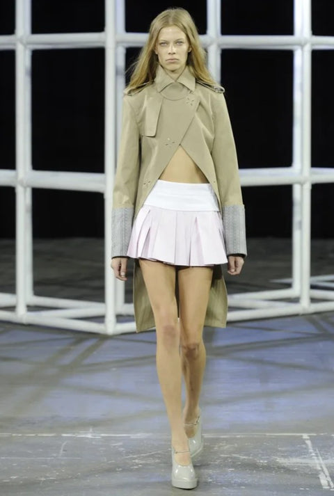 ALEXANDER WANG Spring 2014 Size 2 Runway Beige Grey Cotton Blend Logo Cutaway Trenchcoat