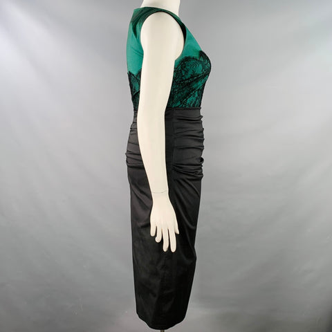 TALBOT RUNHOF Size 10 Green Black Polyester Blend Lace Panel Cocktail Dress