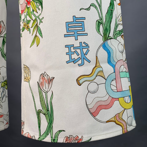 CASABLANCA Size 34 Ping Pong Fleurie White Multi Color Floral Cotton Flared Jean Cut Casual Pants