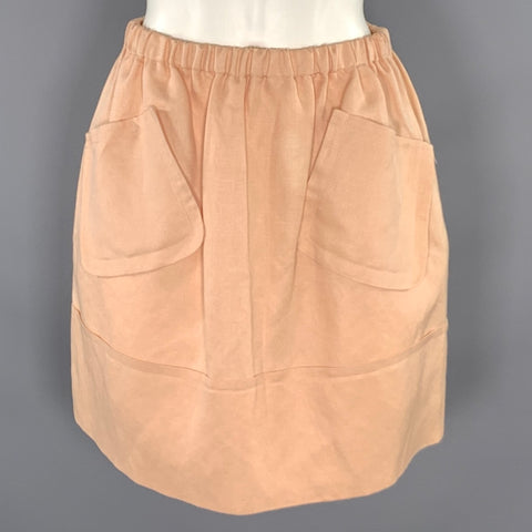 THOR & NEMA Size S Peach Silk  Linen Mini Skirt