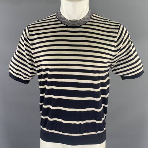 PS by PAUL SMITH Size L White Navy Stripe Ribbed T-shirt