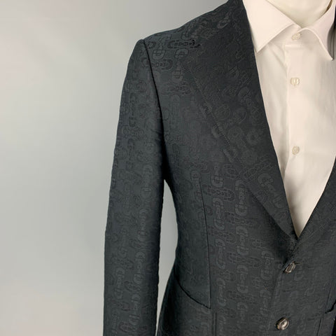 GUCCI by TOM FORD Talla 36 Abrigo deportivo con solapa de muesca de seda y algodón jacquard negro