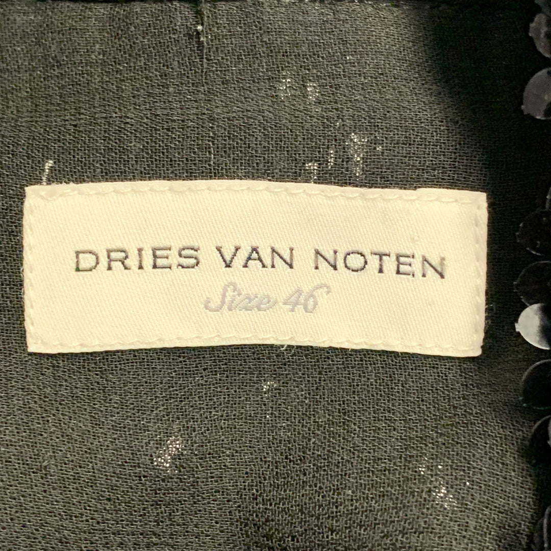 DRIES VAN NOTEN Size S Black Sequined Viscose Curved Cutaway Long Sleeve Shirt