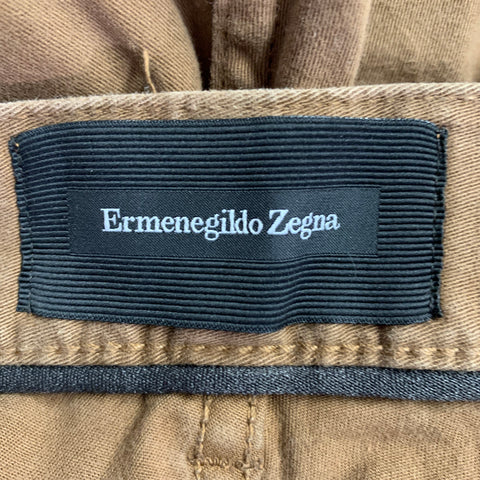 ERMENEGILDO ZEGNA Size 34 Tan Twill Cotton Blend Five Pockets Casual Pants