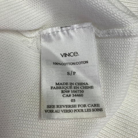 VINCE Size S White Waffle Knit Cotton Stripe Crew Neck Pullover