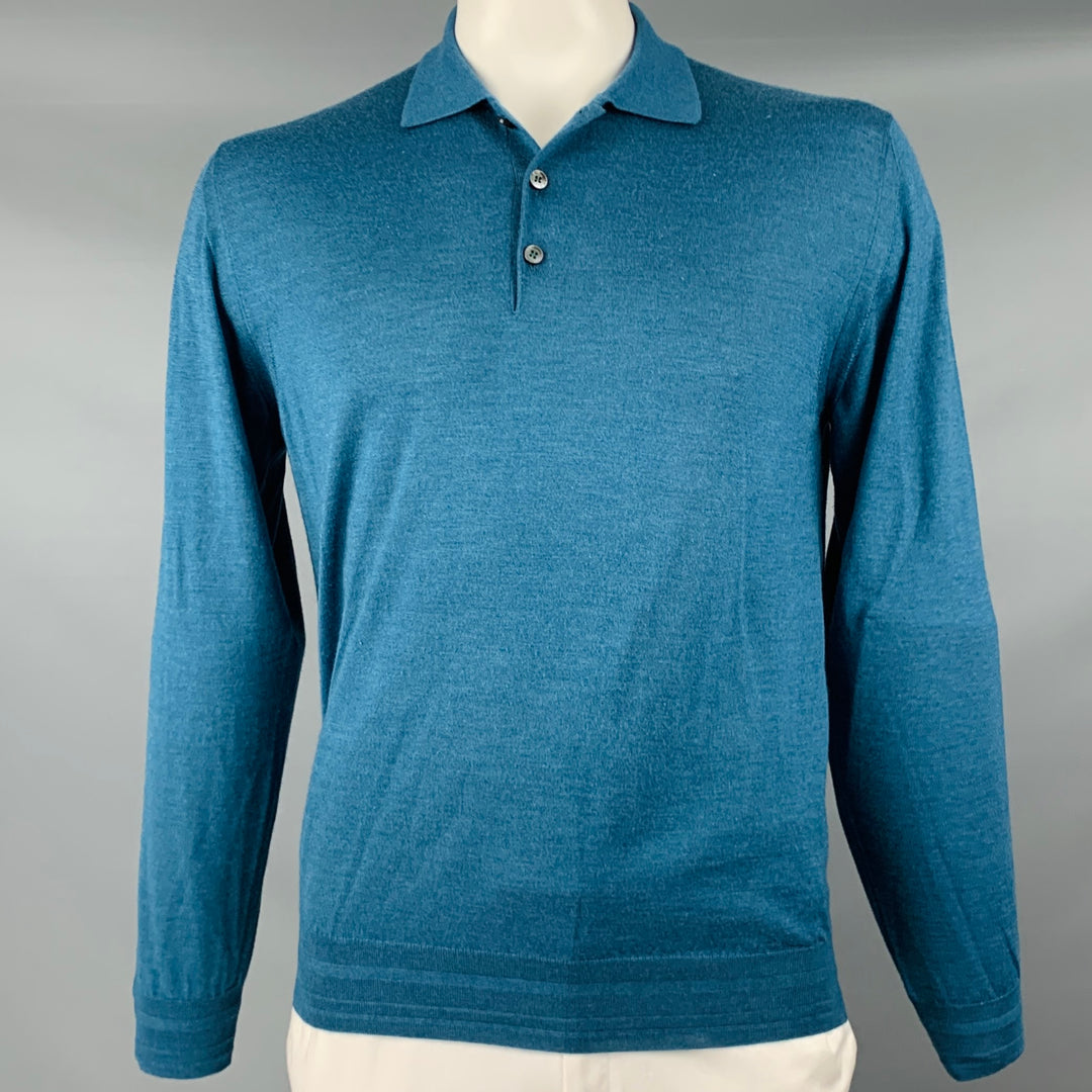 BRIONI Jersey polo de cachemira y lana de punto verde azulado talla XL