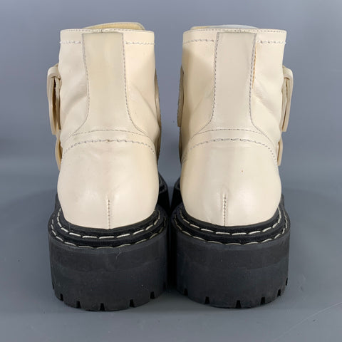 PROENZA SCHOULER Size 9 Cream Black Leather Calf Buckle Boots