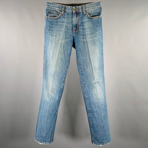 D&G by DOLCE & GABBANA Size 30 Blue Distressed Cotton Straight Jeans
