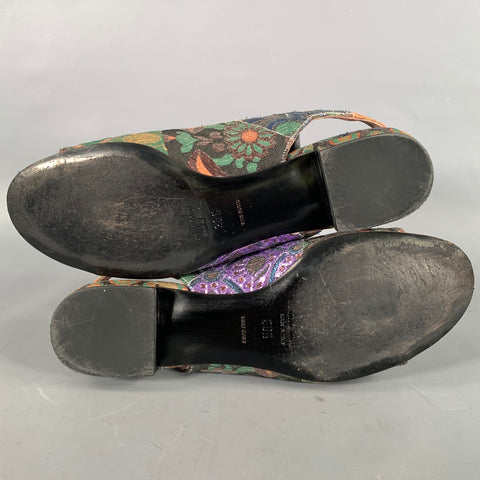 MIU MIU Size 8.5 Green Multi-Color Jacquard Slingback Sandals