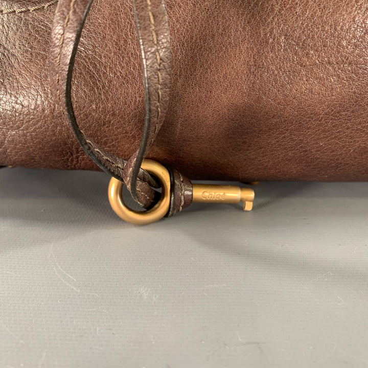 CHLOE Brown Gold Pebble Grain Leather Satchel Bag