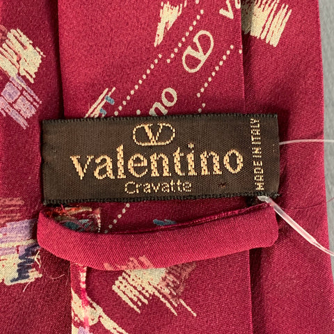 VALENTINO One Size Burgundy Grey Abstract Silk Tie