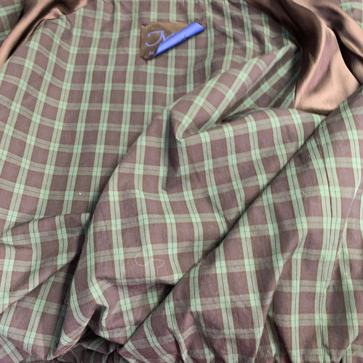 MASSIMO PIOMBO Size 42 Green Black Glenplaid Hidden Buttons Bomber Jacket