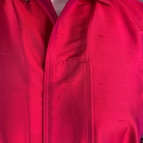 VERSACE COLLECTION Size M Red Shimmery Cotton Hidden Buttons Short Sleeve Camp Shirt