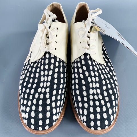 ESQUIVEL Size 10.5 Beige Black Canvas Dots Leather Lace Up Shoes