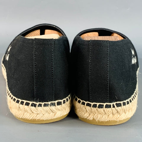 SAINT LAURENT Size 12 Black Natural Embroidered Logo Canvas Espadrille Sneakers