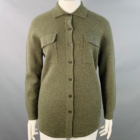 KINROSS Size L Green Olive Cashmere Shirt Jacket Cardigan