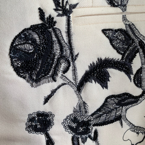 ALEXANDER MCQUEEN Size 38 Cream Black Embroidery Wool Mohair Sport Coat