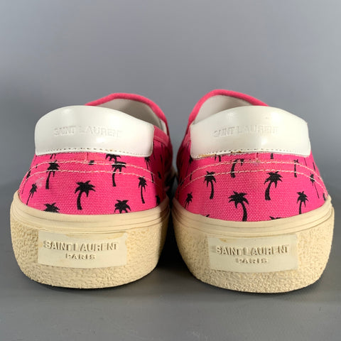 SAINT LAURENT Size 9.5 Pink Black Palms Canvas Slip On Sneakers