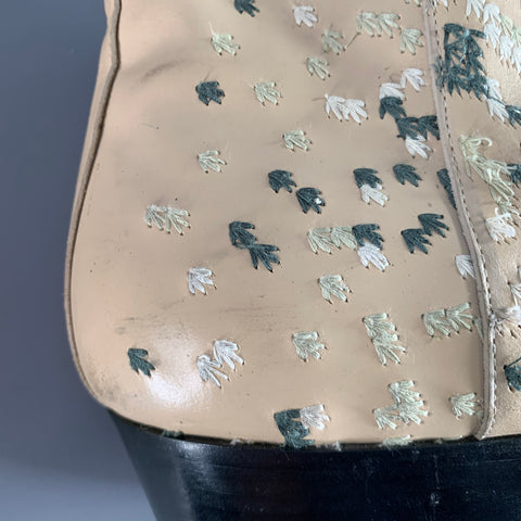 MAISON MARTIN MARGIELA Size 12 Beige Green Embroidery Side Zipper Boots