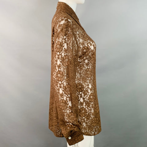 DOLCE & GABBANA Vintage Size L Brown Rayon Blend Lace Pointed Collar Shirt