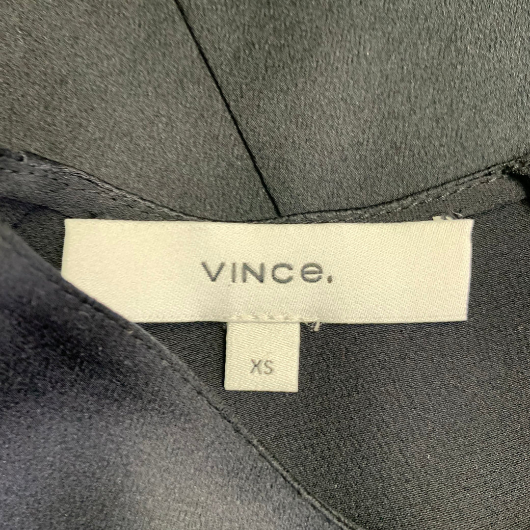 VINCE Size XS Black Silk Satin Short Sleeve Crew Neck Casual Top