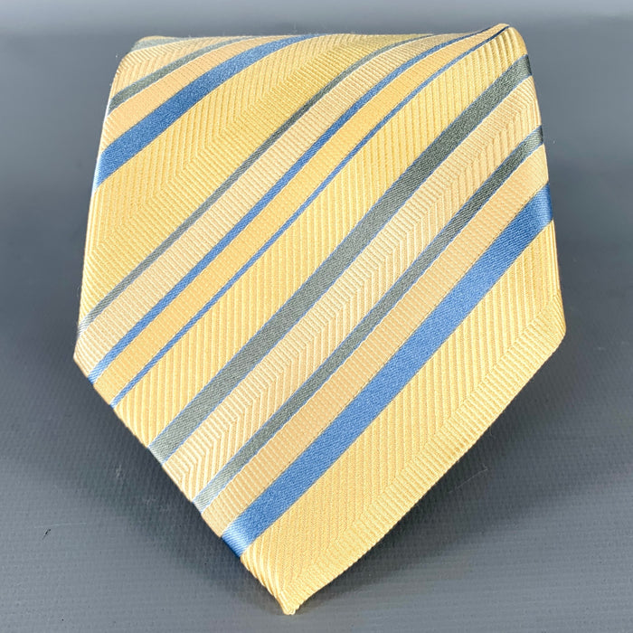 GIORGIO ARMANI Yellow Blue Diagonal Stripe Silk Jacquard Tie
