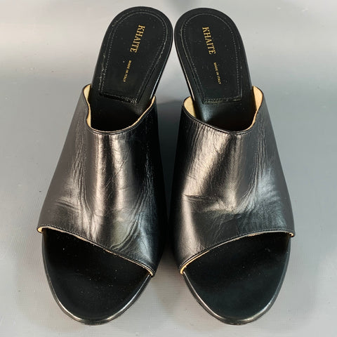 KHAITE Size 9.5 Marion Black Leather Wedge Pumps