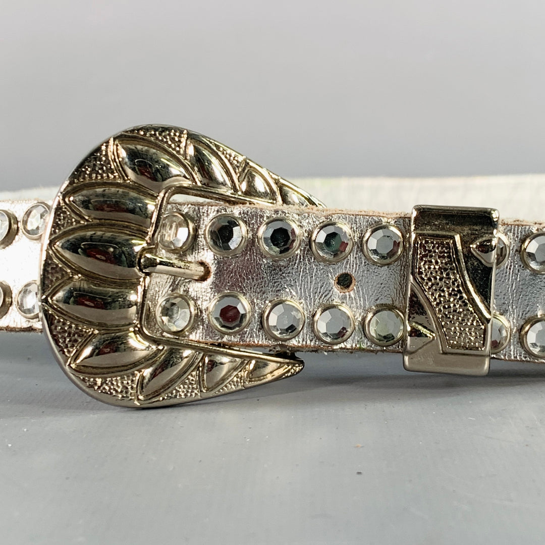 MICHAEL MORRISON Size L Silver Studded Leather Rhinestones Cowboy Belt