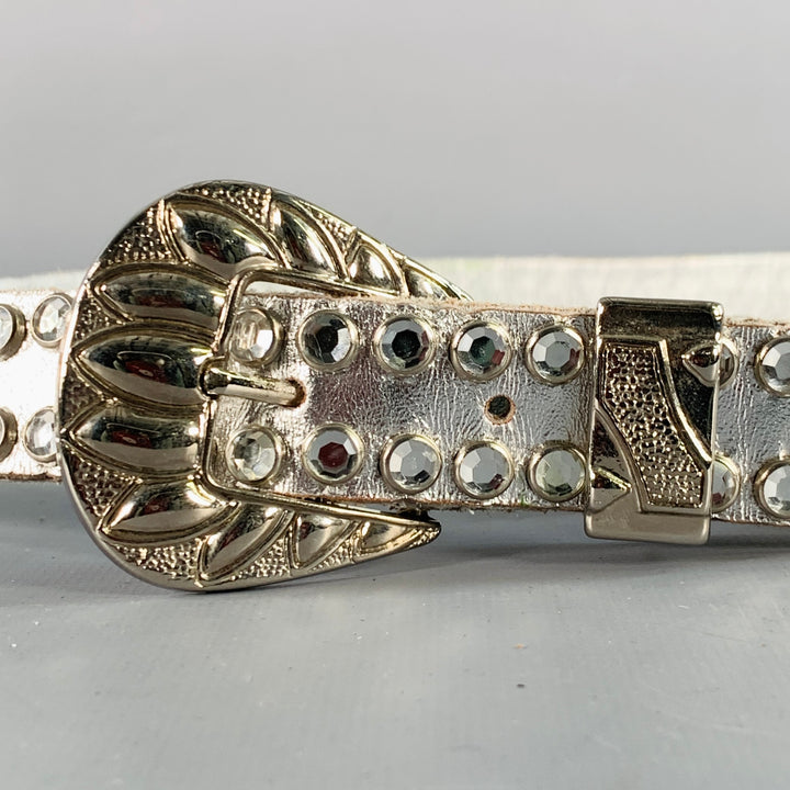 MICHAEL MORRISON Size L Silver Studded Leather Rhinestones Cowboy Belt