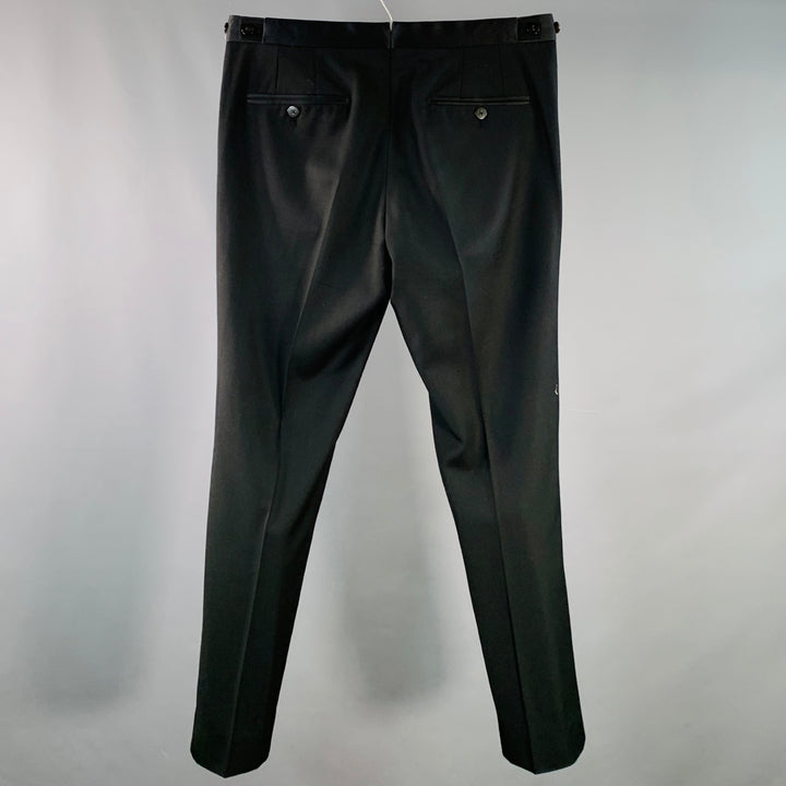 LANVIN Size 30 Black Wool Tapered Side Tabs Zip Fly Dress Pants