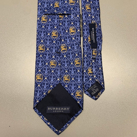 BURBERRY Blue Gold Diamond Silk Tie