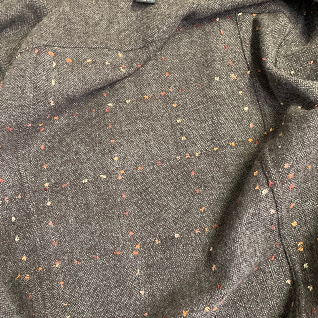 DKNY Size L Brown Grey Herringbone Wool Blend Two Pockets Long Sleeve Shirt