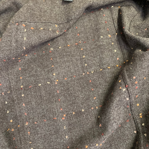 DKNY Size L Brown Grey Herringbone Wool Blend Two Pockets Long Sleeve Shirt