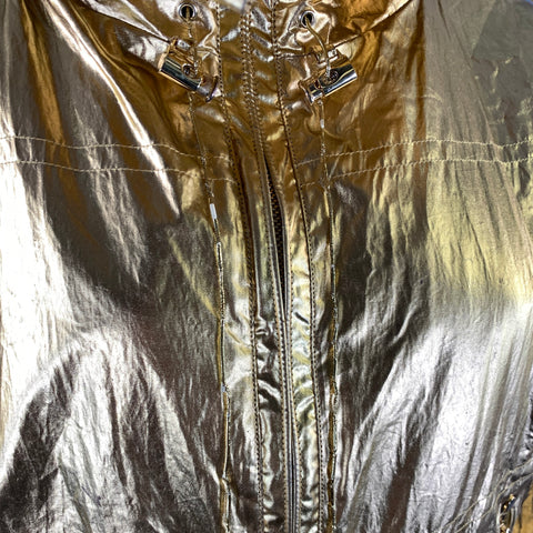 RALPH LAUREN Size M Gold Cotton Metallic Zip Up Jacket