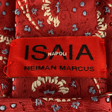 ISAIA Red White Paisley Jacquard Silk Tie