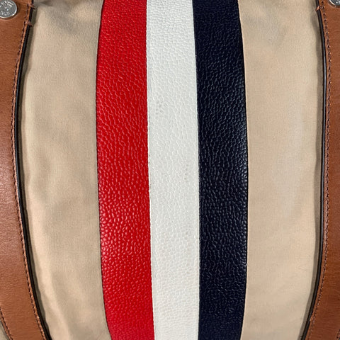 BLACK FLEECE Beige Multi Color Stripe Canvas Leather Duffle Bag