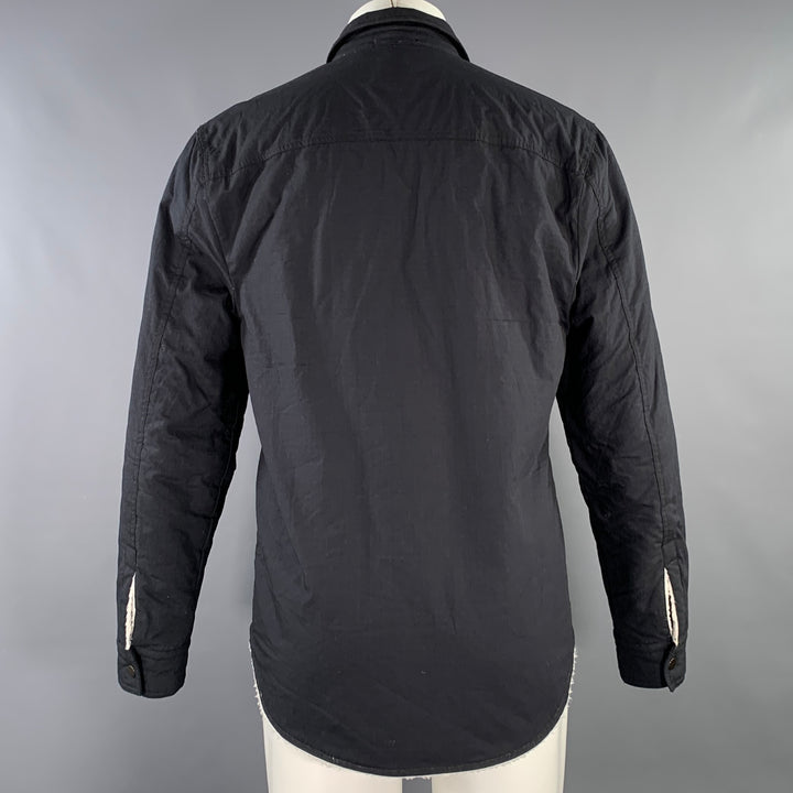 JAMES PERSE Size M Black Cotton Faux Shearling One Pocket Shirt Jacket