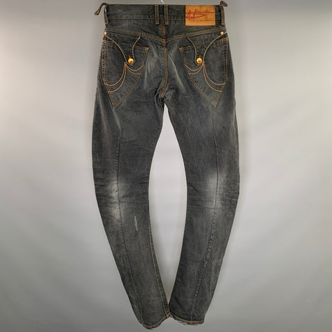 ANDREW MACKENZIE Size 31 Dark Grey Contrast Stitch Cotton Barrel Jeans
