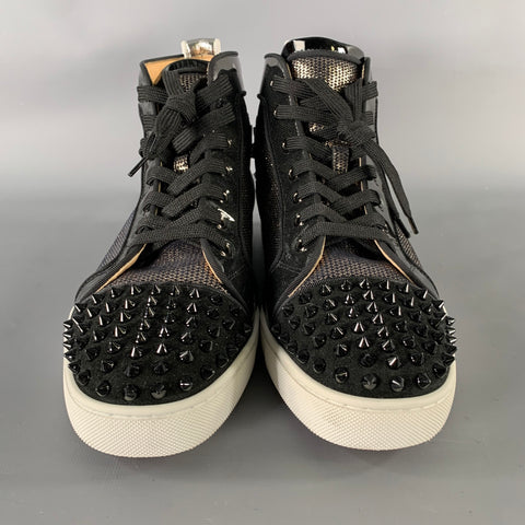 CHRISTIAN LOUBOUTIN Size 8.5 Black Metallic Studded Sneakers