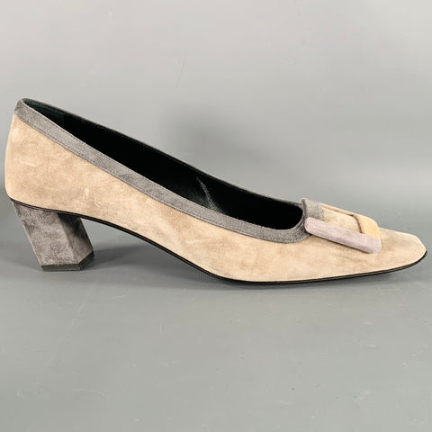 ROGER VIVIER Size 10 Grey Taupe Suede Kitten Heel Pumps