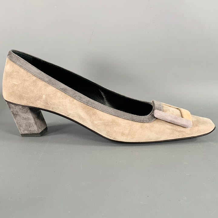 ROGER VIVIER Size 10 Grey Taupe Suede Kitten Heel Pumps