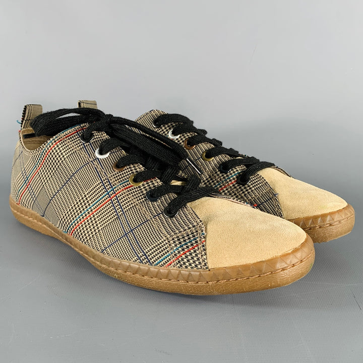 PAUL SMITH JEANS Size 7 -Musa- Tan Black Window Pane Canvas Low Top Sneakers